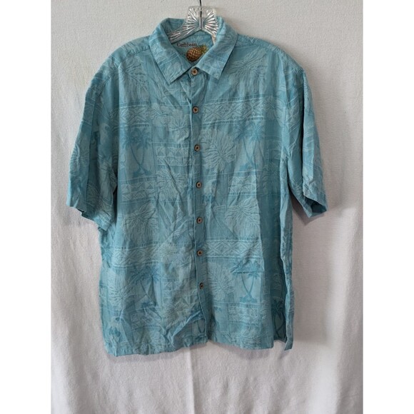 Caribbean Tropical Hawaiian Short Sleeve Button Up Silk Shirt Men's Size Large - Picture 1 of 8